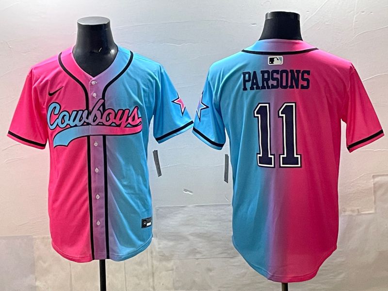 Men 2025 Dallas Cowboys 11 Parsons Blue pink Nike Limited NFL Jersey style 01